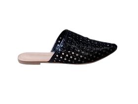 Sapato Mule Flat Feminino Recorte a Laser Bico Fino Preto