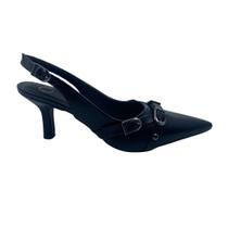 Sapato Offline Scarpin Slingback Salto Médio Preto 23947