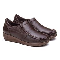 Sapato Ortopédico Feminino Couro Zíper Casual Conforto Macio