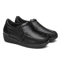 Sapato Ortopédico Feminino Couro Zíper Casual Conforto Macio