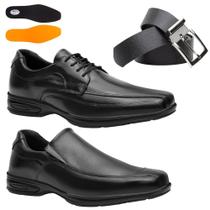 Sapato Ortopédico Social Confortável Antistress Masculino Cinto e Carteira Pack 2 pares - Em Couro