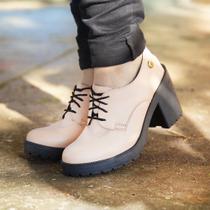 Sapato Oxford Bota Coturno Feminino Salto Tratorado Cano Baixo