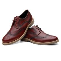 Sapato Oxford Casual em Couro Pires Shoes com Perfuros Cadarço e Bico Redondo