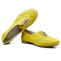 Sapato Oxford Couro Feminino Cadarço Brogue Conforto Estilo