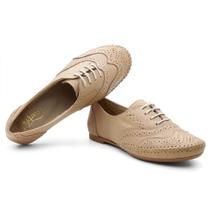 Sapato Oxford Couro Feminino Cadarço Brogue Conforto Estilo
