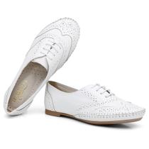 Sapato Oxford Couro Feminino Cadarço Brogue Conforto Estilo