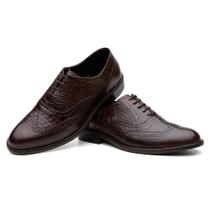 Sapato Oxford em Couro Texturizado Pires Shoes com Cadarço e Detalhe em Perfuros