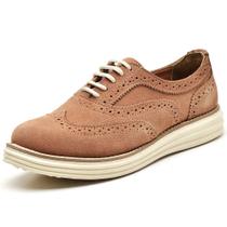 Sapato Oxford Feminino Camurça Com Cadarço Casual Salto Baixo Palmilha EVA