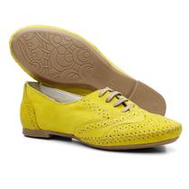 Sapato Oxford Feminino Casual Em Couro Q&A Calçados Amarelo - QA CALÇADOS