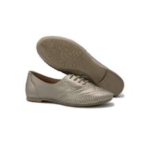 Sapato Oxford Feminino Casual Em Couro Q&A Calçados Prata Velho - QA CALÇADOS