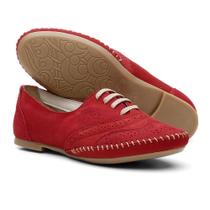 Sapato Oxford Feminino Casual Em Couro Q&A Calçados Vermelho - QA CALÇADOS
