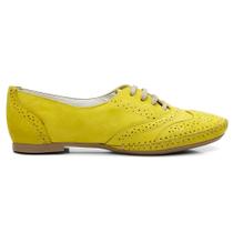 Sapato Oxford Feminino Couro Cadarço Liso Dia a Dia Casual