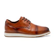 Sapato Oxford FG Cap Tue Pontilhado Couro Masculino Caramelo - Franca Griffe