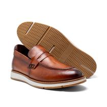 Sapato Oxford FG Casual Mocassim Loafer Couro Masculino Caramelo