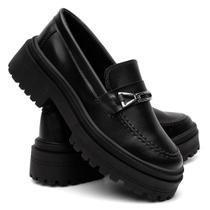 Sapato Oxford Form's Casual Mocassim Feminino Sola Tratorada Preto 025