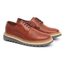 Sapato Oxford Masculino Derby Tratorado Couro Premium Liso