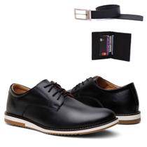 Sapato Oxford Masculino Em Couro Brogue Moderno Kit Cinto Carteira