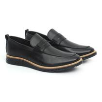 Sapato Oxford Masculino Loafer Tratorado Couro All Black