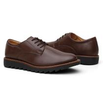 Sapato Oxford Masculino Tratorado Derby Em Couro Brogue