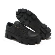Sapato Oxford Mocassim Feminino Tratorado Tendência Plataforma com cadarço