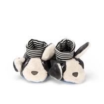 Sapato Para Bebê 0-6 Meses Em Tecido Cachorro Branco E Preto Puce E Pilou Moulin Roty