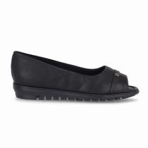 Sapato Peep Toe Anabela Baixo Preto