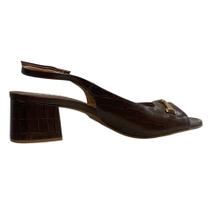 Sapato peep toe em couro italiano croco café Lia Line Sapato peep toe em couro italiano croco café Lia Line