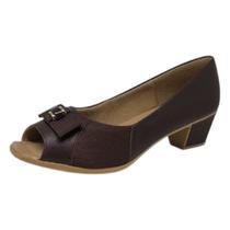 Sapato Peep Toe Feminino Salto Baixo Conforto Couro Usaflex