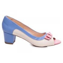 Sapato Peep Toe Salto Grosso Baixo Arrasadora