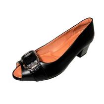 Sapato Peep Toe Usaflex Feminino Salto Bloco Confortável