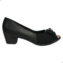 Sapato peep toe usaflex laço couro legítimo salto médio