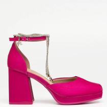 Sapato Piccadilly Collab Barbie Rosa Tecido Gloss Strass 754009-1