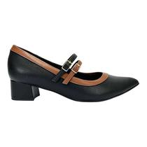 Sapato Piccadilly Mary Jane Salto Médio - Feminino - Preto