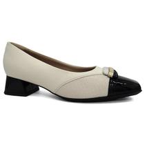 Sapato Piccadilly Salto Baixo 160078 Off White/Preto