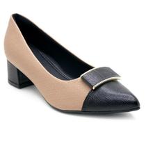 Sapato Piccadilly Salto Baixo Bicolor Feminino - Nude e Preto