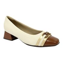 Sapato Piccadilly Scarpin Taci Salto Médio 160099 Off White/Marrom