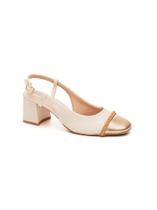 Sapato Ramarim Salto bloco Slingback Branco Ouro 2417132-1