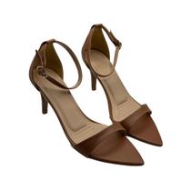 sapato Sandália Feminina Salto Fino Bico Fino Marrom com Tira e Fivela Elegante sapato Sandália Feminina Salto Fino Bico Fino Marrom com Tira e Fivela Elegante