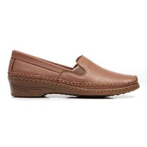 Sapato Sapatilh Mocassi Feminin Couro Marrom Confort Ortopé