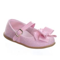 Sapato Sapatilha de menina rosa laço bebe infantil fecho fivela