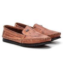 Sapato Sapatilha Masculina Mocassim Antistress Casual Couro Liso Havana 100