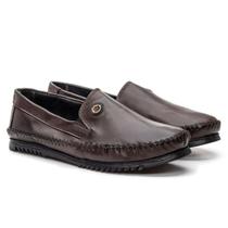 Sapato Sapatilha Masculina Mocassim Casual Couro Liso Café 100