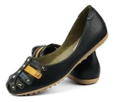 Sapato Sapatilha Salomé de Couro Retrô Preta Izabella Araújo