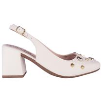 Sapato Scarpin Apliques Slingback Bico Quadrado Lançamento