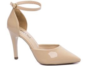 Sapato Scarpin Bege Verniz Detalhe Saia Salto - 9200-117B Sapato Scarpin Bege Verniz Detalhe Saia Salto - 9200-117B