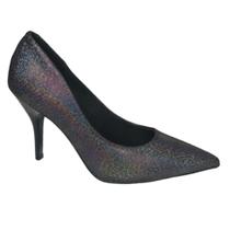 Sapato Scarpin Beira Rio Camurça Preto Holográfico Comfy Feminino 4122.1400