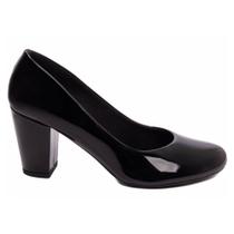 Sapato Scarpin Bico Redondo Feminino Preto Salto Médio