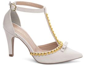 Sapato Scarpin Branco Dourado Off White Salto Alto Sapato Scarpin Branco Dourado Off White Salto Alto