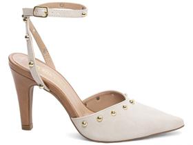 Sapato Scarpin Branco Dourado Off White Salto Alto