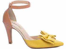 Sapato Scarpin Caramelo e Amarelo Salto Fino 9cm Laço 67057A